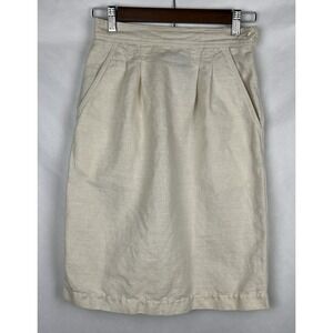 NWT Lizsport Linen Cotton Pleated Pencil Skirt w/‎ Pockets Size 4 High Waist Vtg